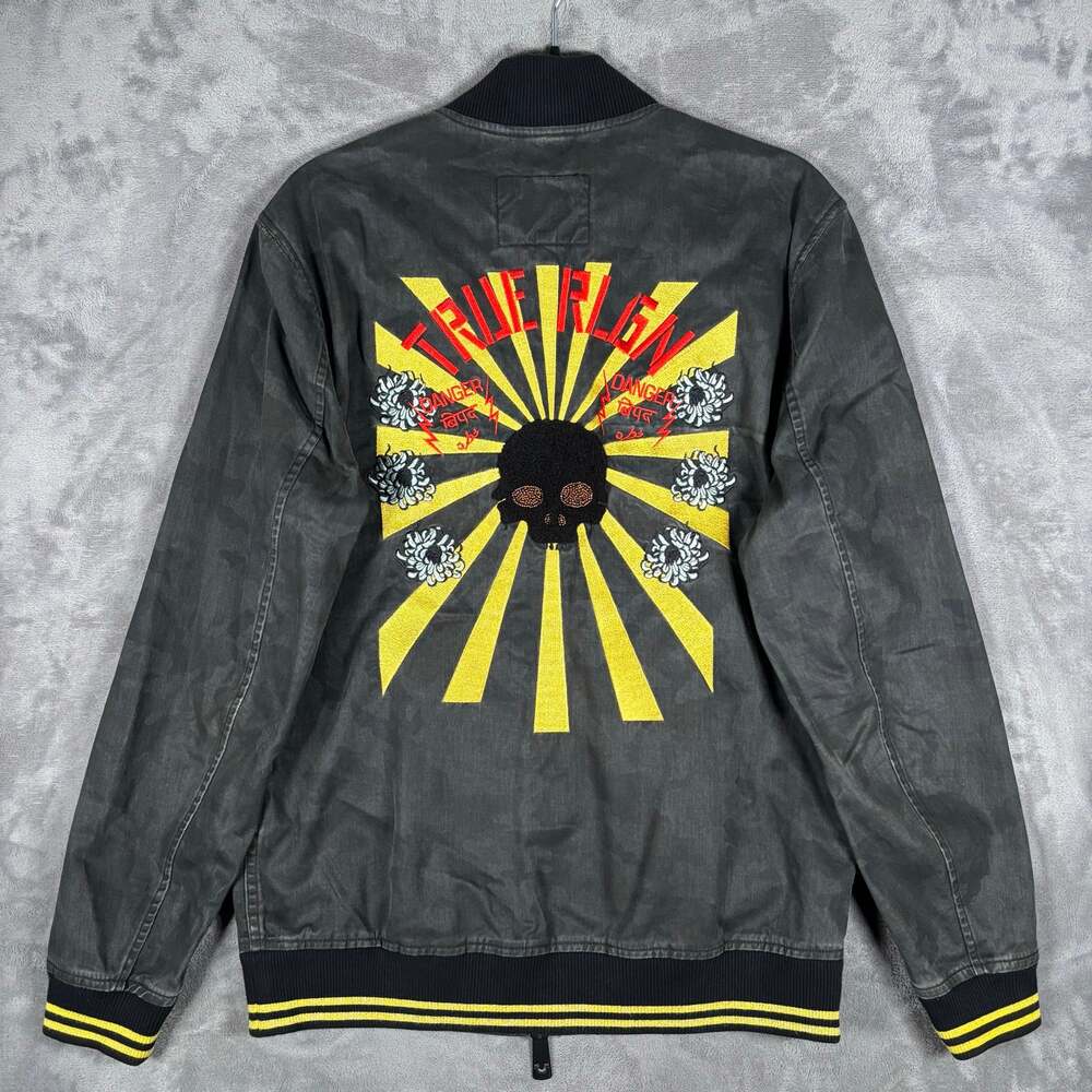 True Religion Camo Skull Bomber Jacket Y2K Grunge Men’s Size S